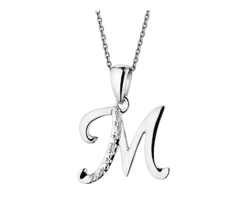 Přívěsek z bílého zlata s diamantem - písmeno M - 0,003 ct - ryzost 585