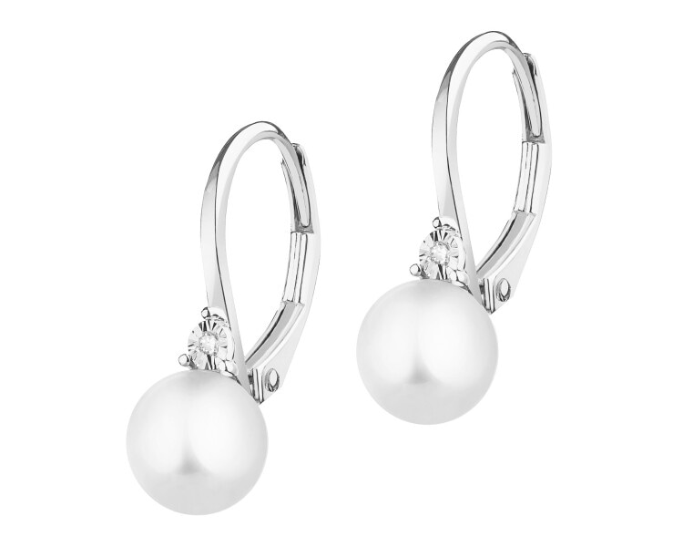 Náušnice z bílého zlata s diamanty a perlami - ryzost 585
