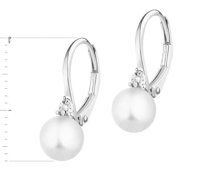 Náušnice z bílého zlata s diamanty a perlami - ryzost 585