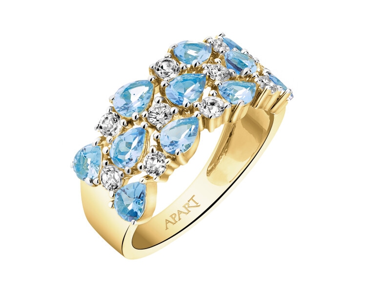 Zlatý prsten s brilianty a topazy - ryzost 585