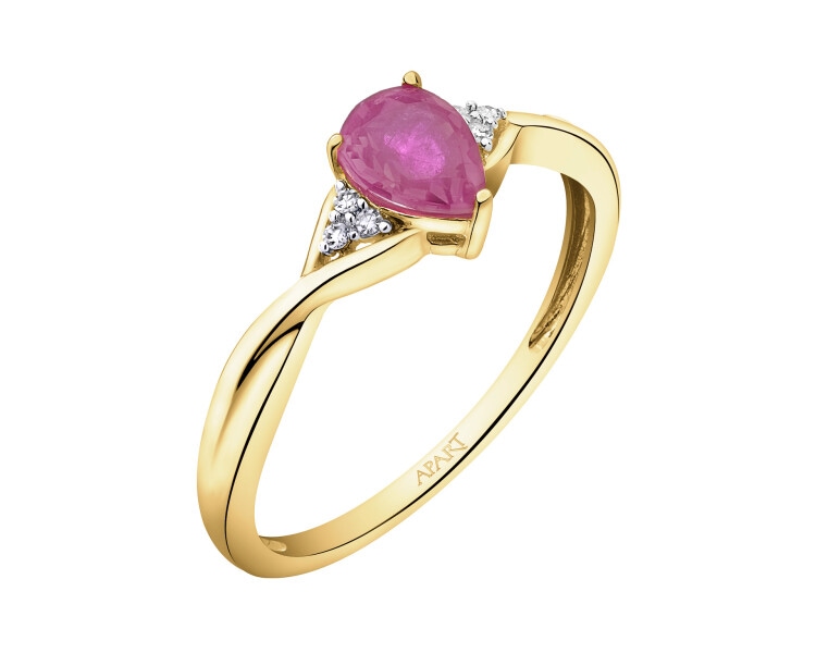 14 K Rhodium-Plated Yellow Gold Ring - fineness 14 K