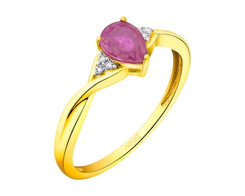 Zlatý prsten s diamanty a rubínem 0,02 ct - ryzost 585