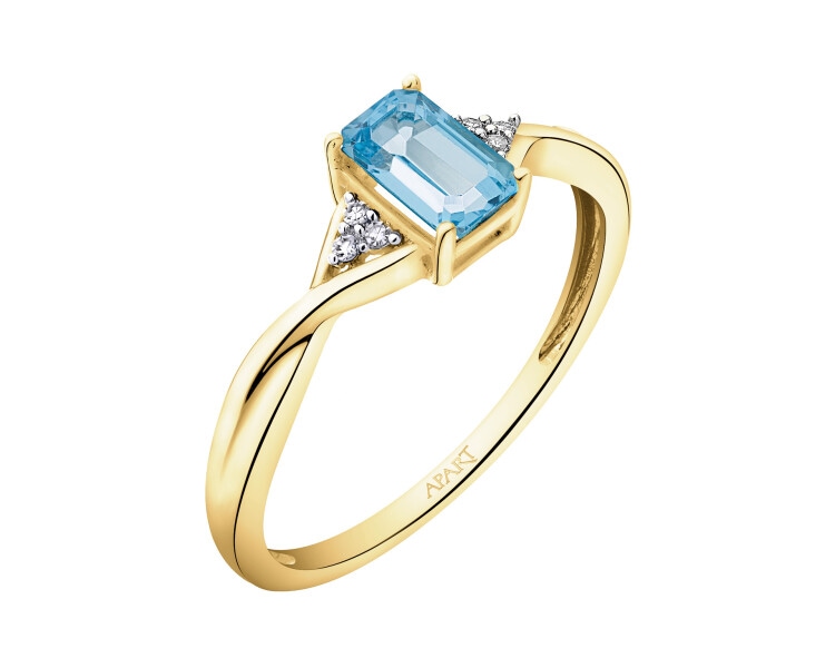 Pierścionek z żółtego złota z diamentami i topazem - próba 375
