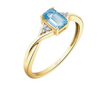 Pierścionek z żółtego złota z diamentami i topazem - próba 375