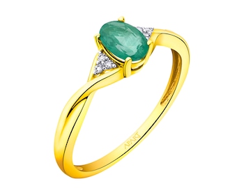 Zlatý prsten s diamanty a smaragdem 0,02 ct - ryzost 585