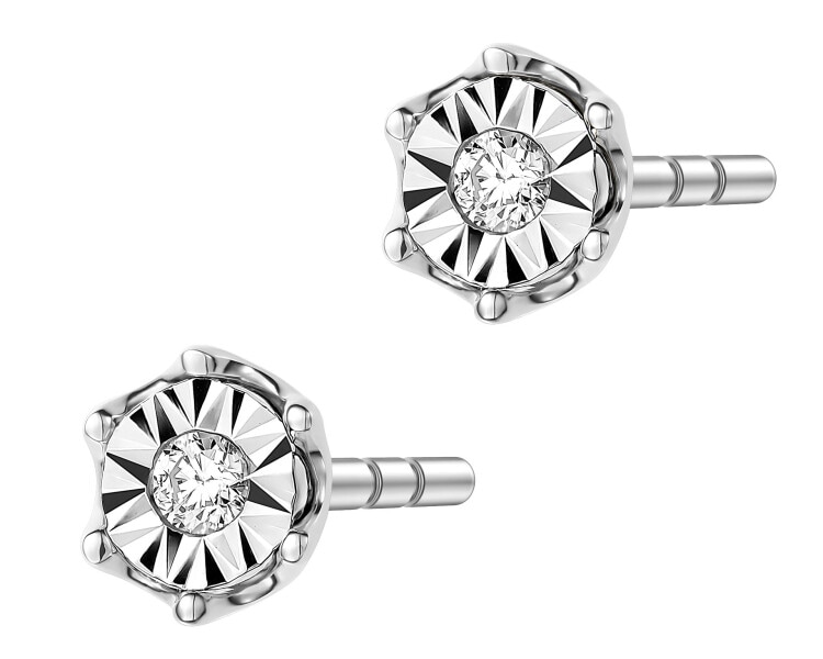 Kolczyki z białego złota z brylantami - 0,02 ct - próba 585
