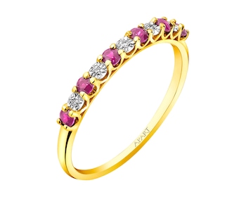Prsten ze žlutého zlata s diamanty a rubíny 0,01 ct - ryzost 585