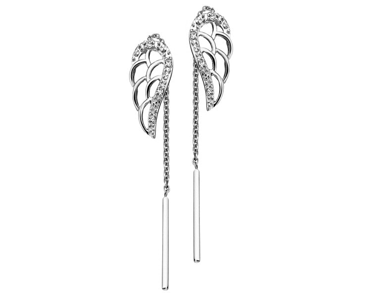 Kolczyki z białego złota z diamentami - skrzydła - 0,02 ct - próba 585