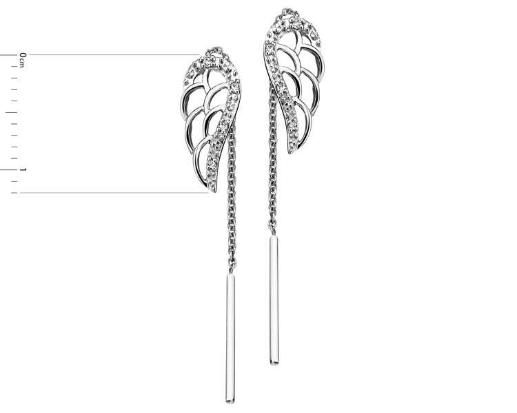 Kolczyki z białego złota z diamentami - skrzydła - 0,02 ct - próba 585