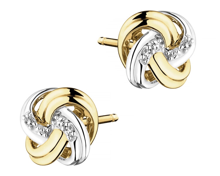 Kolczyki z żółtego złota z diamentami - 0,01 ct - próba 585
