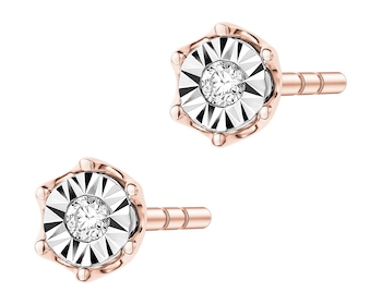 Náušnice z růžového a bílého zlata s brilianty - 0,02 ct - ryzost 585