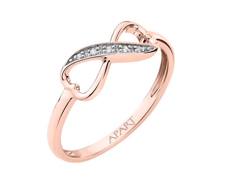 Prsten z růžového zlata s diamanty - srdce, nekonečno 0,02 ct - ryzost 585