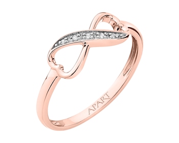 Prsten z růžového zlata s diamanty - srdce, nekonečno 0,02 ct - ryzost 585