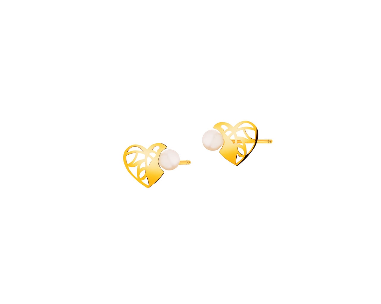 Złote kolczyki z perłami - serca