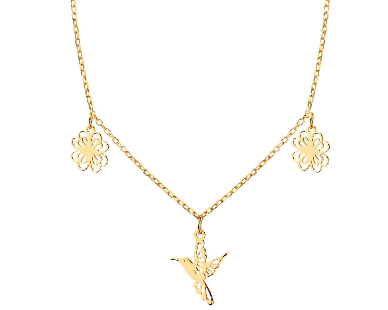 Pozlacený stříbrný náhrdelník - čtyřlístky, kolibřík