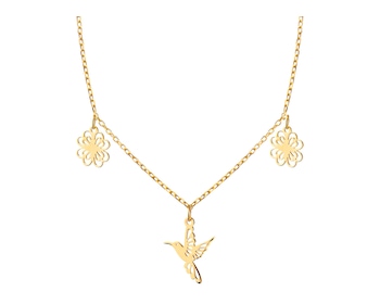 Pozlacený stříbrný náhrdelník - čtyřlístky, kolibřík