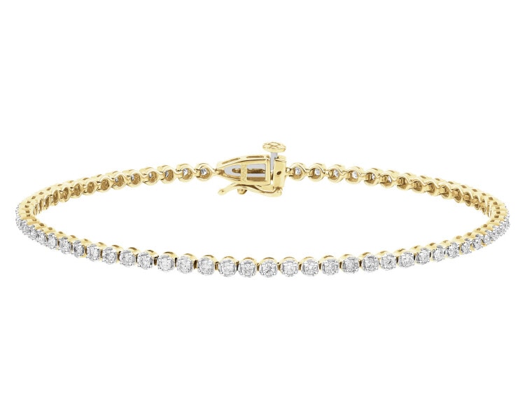 14 K Rhodium-Plated Yellow Gold Tennis Bracelet with Diamonds - 1,00 ct - fineness 14 K