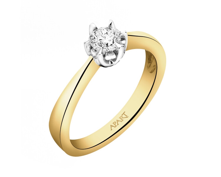 Pierścionek z żółtego złota z brylantem - 0,30 ct - próba 585