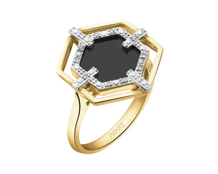 14 K Rhodium-Plated Yellow Gold Ring - fineness 14 K