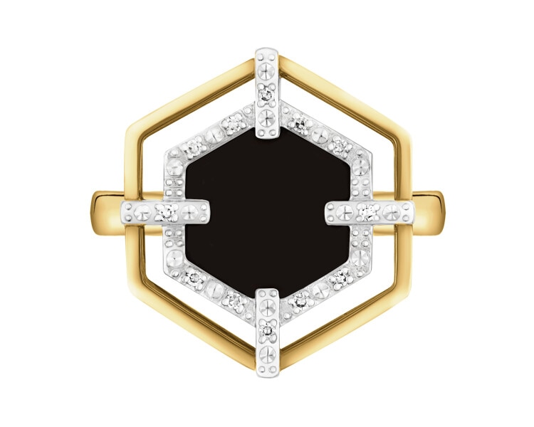 14 K Rhodium-Plated Yellow Gold Ring - fineness 14 K