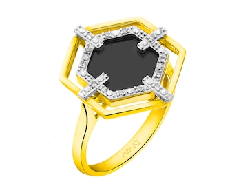 Zlatý prsten s diamanty a onyxem 0,03 ct - ryzost 585