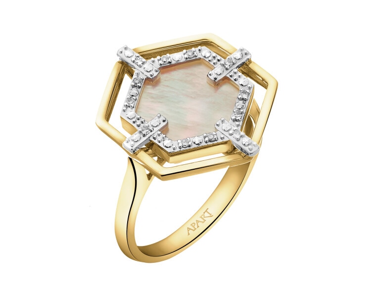 14 K Rhodium-Plated Yellow Gold Ring - fineness 14 K