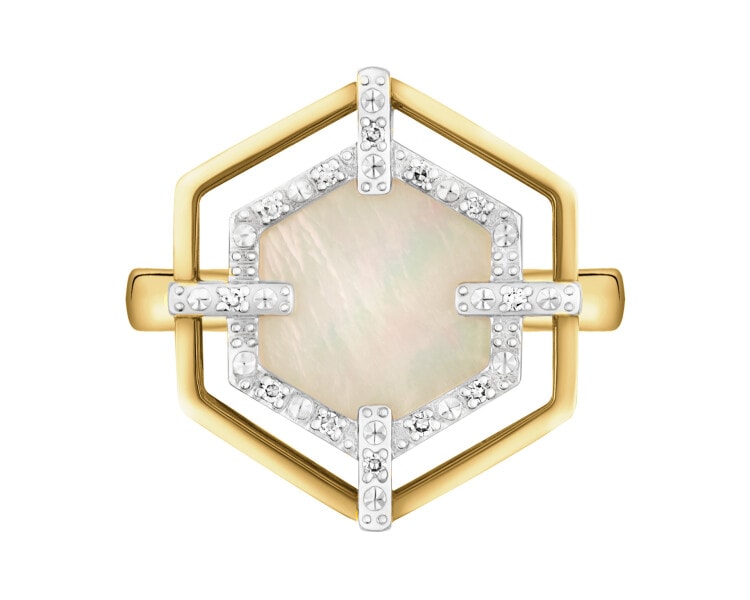 14 K Rhodium-Plated Yellow Gold Ring - fineness 14 K