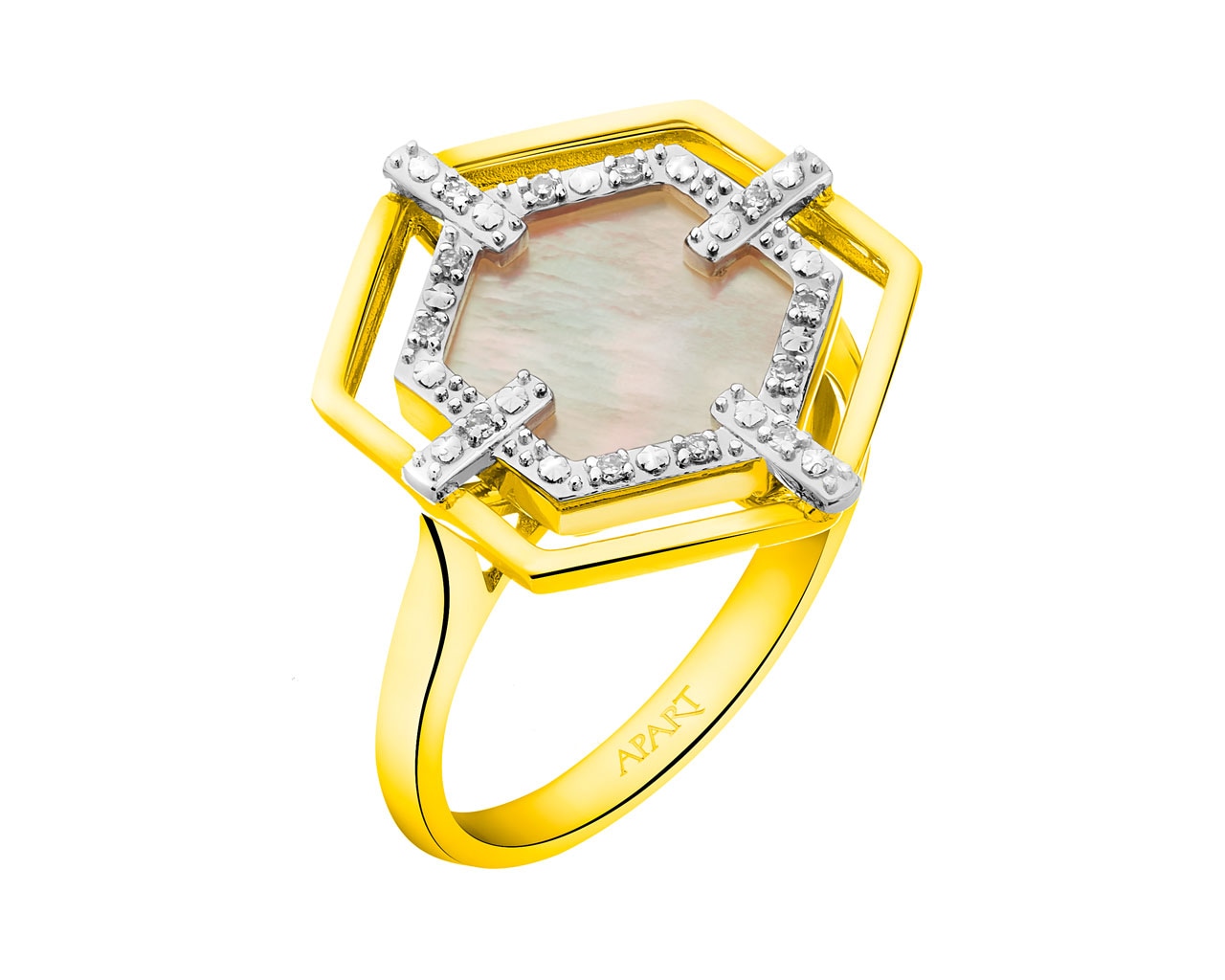 Zlatý prsten s diamanty a perletí 0,03 ct - ryzost 585