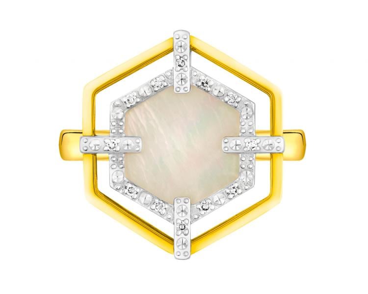 Pierścionek z żółtego złota z diamentami i masą perłową - próba 585
