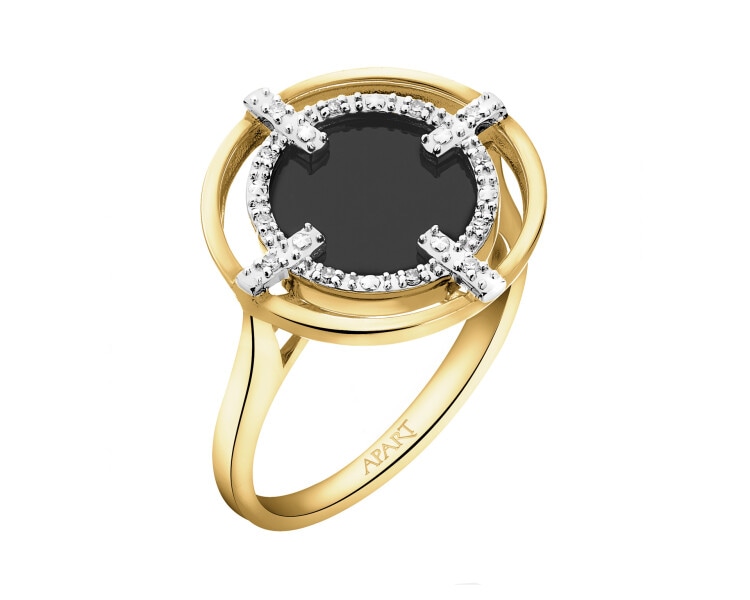 14 K Rhodium-Plated Yellow Gold Ring - fineness 14 K