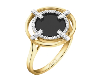 Zlatý prsten s diamanty a onyxem - ryzost 585
