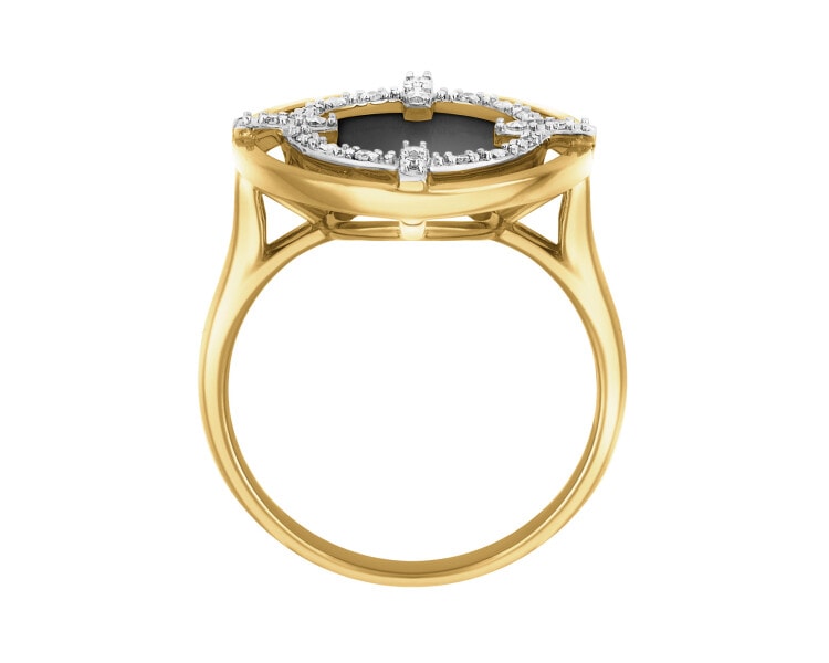 14 K Rhodium-Plated Yellow Gold Ring - fineness 14 K