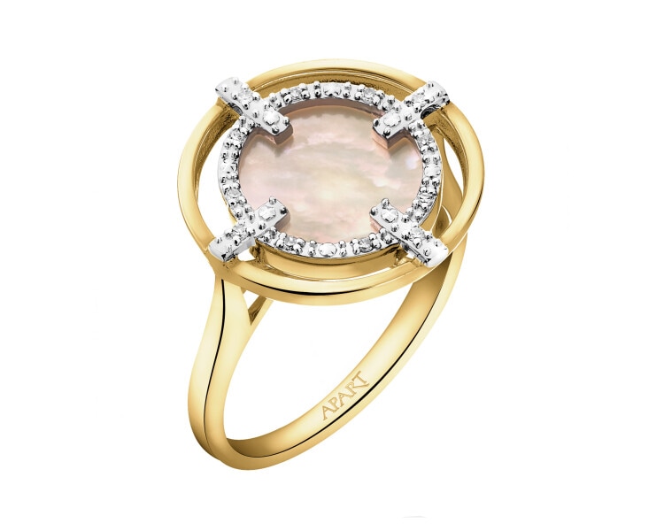 14 K Rhodium-Plated Yellow Gold Ring - fineness 14 K