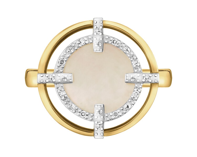 14 K Rhodium-Plated Yellow Gold Ring - fineness 14 K