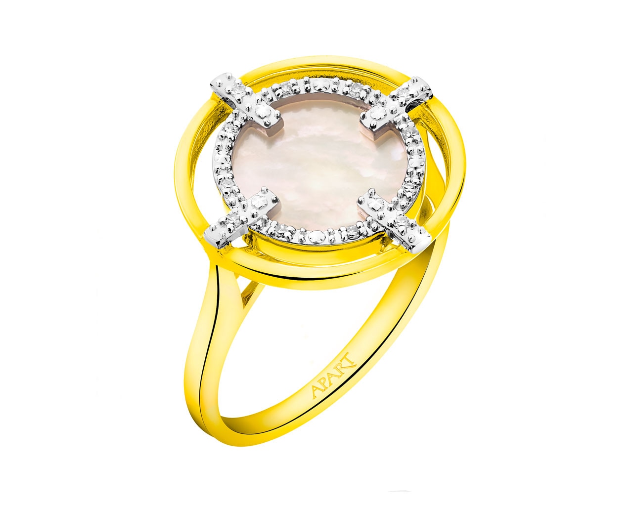 Zlatý prsten s diamanty a perletí 0,03 ct - ryzost 585