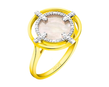 Zlatý prsten s diamanty a perletí - ryzost 585