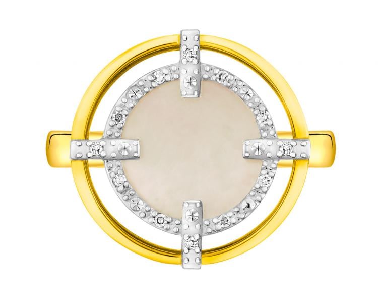 Pierścionek z żółtego złota z diamentami i masą perłową 0,03 ct - próba 585