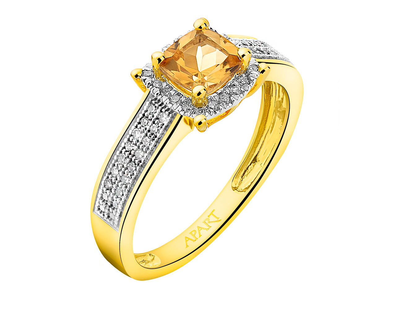 Zlatý prsten s diamanty a citrínem 0,13 ct - ryzost 585