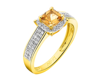 Zlatý prsten s diamanty a citrínem 0,13 ct - ryzost 585