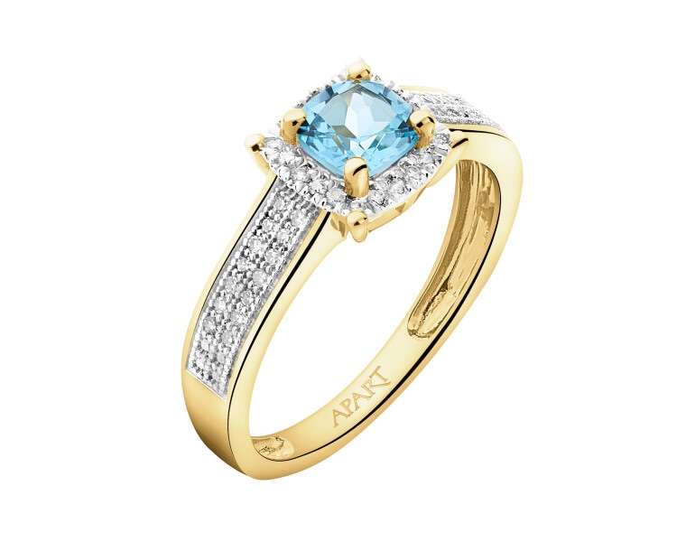 Pierścionek z żółtego złota z diamentami i topazem - próba 585