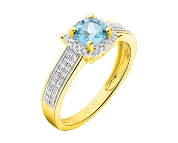 Zlatý prsten s diamanty a topazem 0,13 ct - ryzost 585