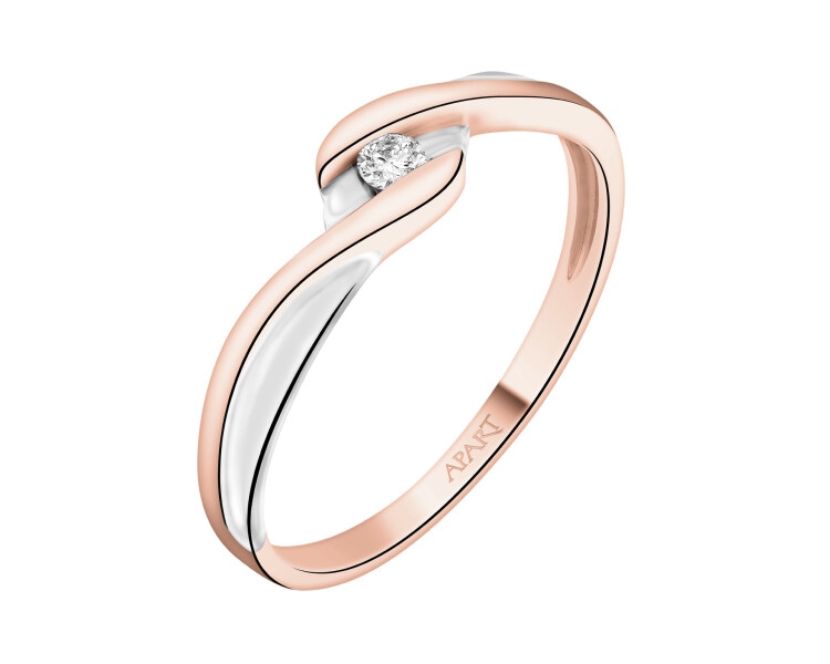 Prsten z růžového zlata s diamantem - 0,04 ct - ryzost 585