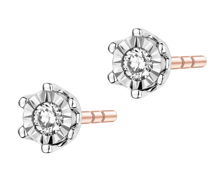 Náušnice z růžového a bílého zlata s diamanty - 0,05 ct - ryzost 585