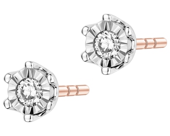 Kolczyki z różowego i białego złota z brylantami - 0,05 ct - próba 585