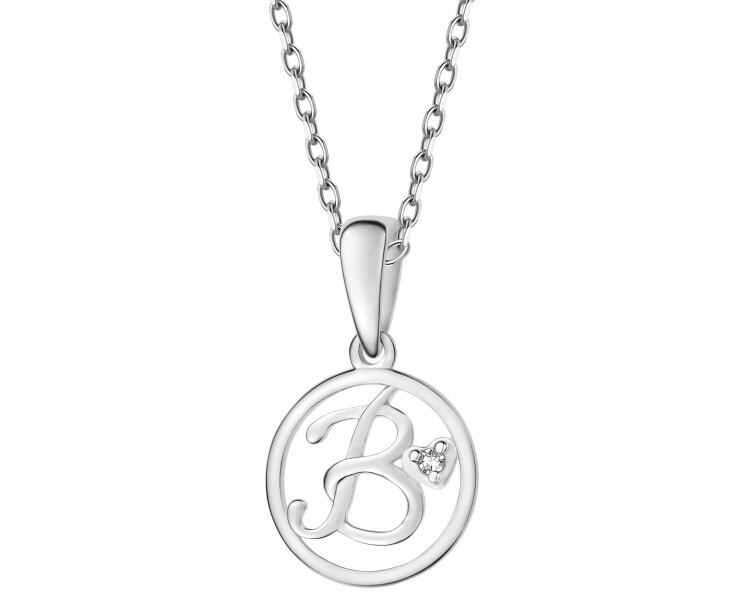 Zawieszka z białego złota z diamentem - litera B - 0,003 ct - próba 585