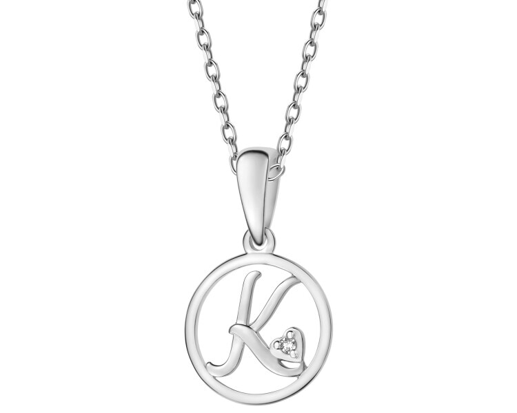 Zawieszka z białego złota z diamentem - litera K - 0,003 ct - próba 585