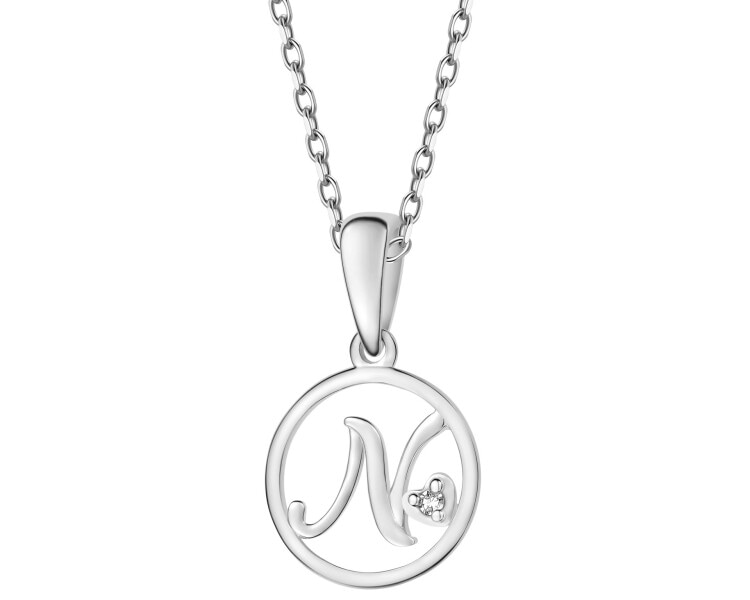 Zawieszka z białego złota z diamentem - litera N - 0,003 ct - próba 585