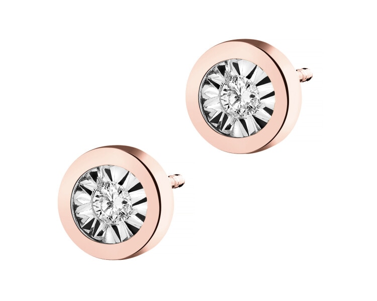 Náušnice z růžového a bílého zlata s brilianty - 0,04 ct - ryzost 585