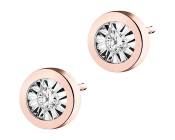 Náušnice z růžového a bílého zlata s brilianty - 0,04 ct - ryzost 585