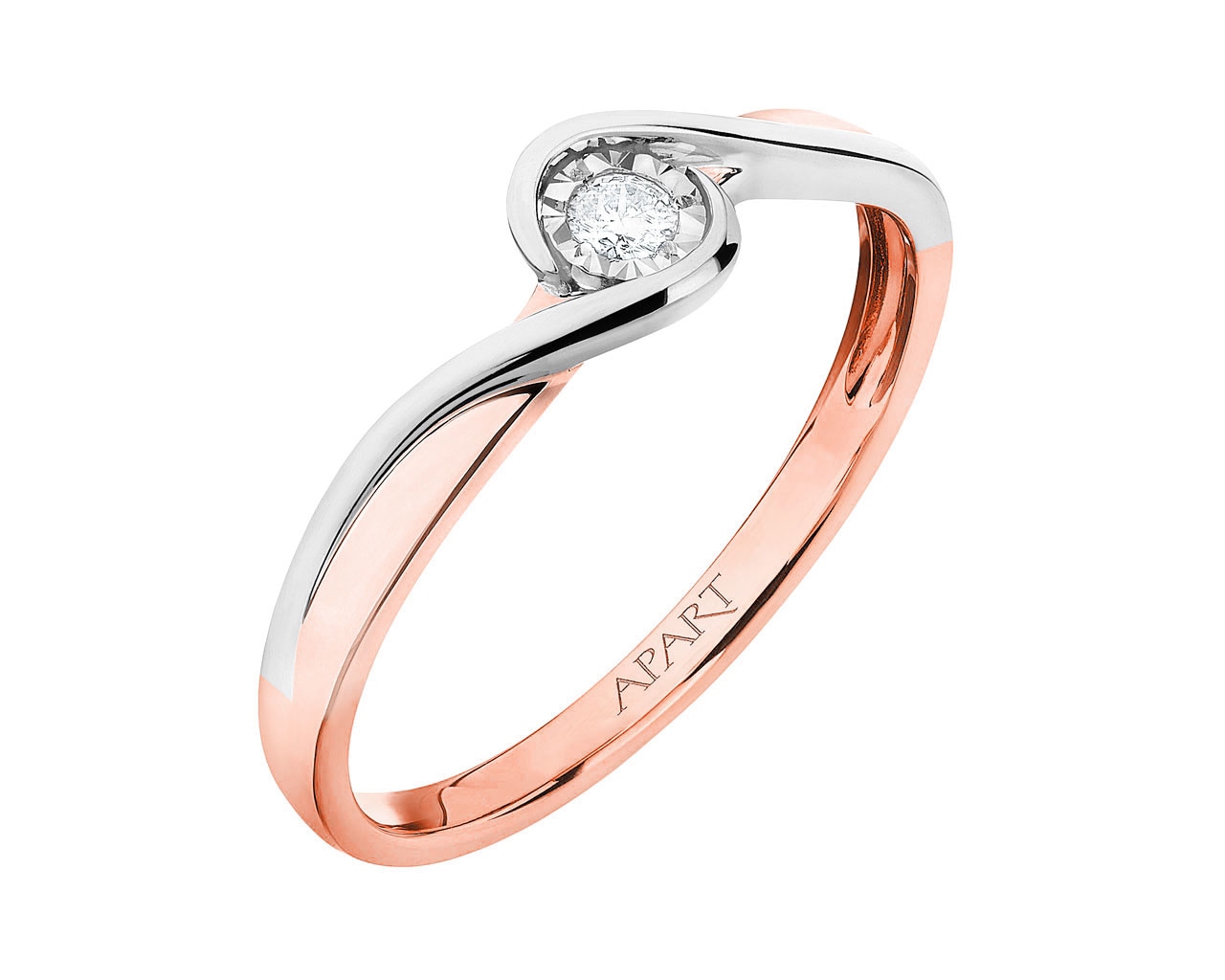 Prsten z růžového a bílého zlata s briliantem 0,04 ct - ryzost 585